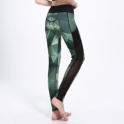 

Women's Basic Chino Comfort Daily Gym Leggings Pants Geometric Pattern Color Block Geometric Ankle-Length Patchwork Print Green