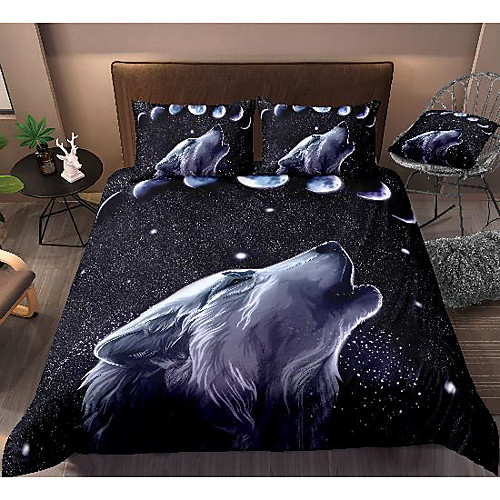 

wolf print 3-piece duvet cover set hotel bedding sets comforter cover with soft lightweight microfiber, include 1 duvet cover, 2 pillowcases for double/queen/king(1 pillowcase for twin/single)