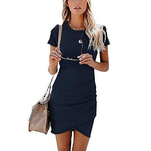 

ladies casual mini dresses short sleeve dresses bodycon dress navy blue 2xl