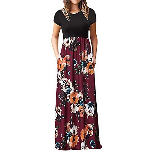 

Women's Shift Dress Maxi long Dress Stripe Wine Red sunflower kaleidoscope Black Blue Short Sleeve Spring Casual / Daily Cotton 2021 S M L XL 2XL 3XL
