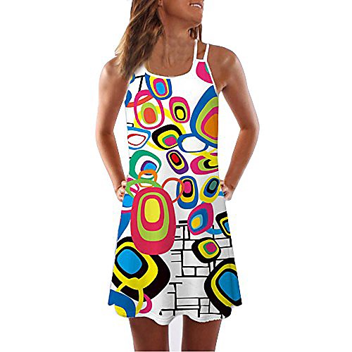 

clothing floral dress for women, summer vintage sleeveless 3d o neck printed dress bohe tank short mini dress