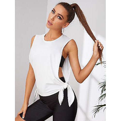 

Women's Sleeveless Running Tank Top Singlet Top Athletic Athleisure Summer Spandex Breathable Soft Sweat Out Yoga Gym Workout Running Training Exercise Sportswear Solid Colored White Activewear