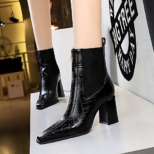 

Women's Boots Chunky Heel Square Toe Daily PU Synthetics Almond Black