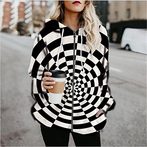 

Women's Print Print Fall & Winter Hoodied Jacket Regular Sports Long Sleeve Cotton Blend Coat Tops Black