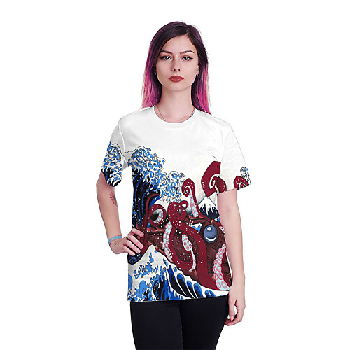 

Women's T shirt Animal Print Round Neck Tops Basic Basic Top White