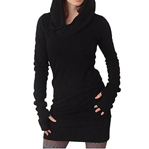 

women's hoodie dress pullover long sleeve sweatshirts hooded pullover tops autumn mini dress - black - x-large