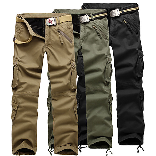 

Men's Hiking Cargo Pants Solid Color Outdoor Fleece Lining Breathable Anti-tear Multi-Pockets Cotton Bottoms Dark Khaki ArmyGreen Black Hunting Fishing Climbing 28 29 30 31 32