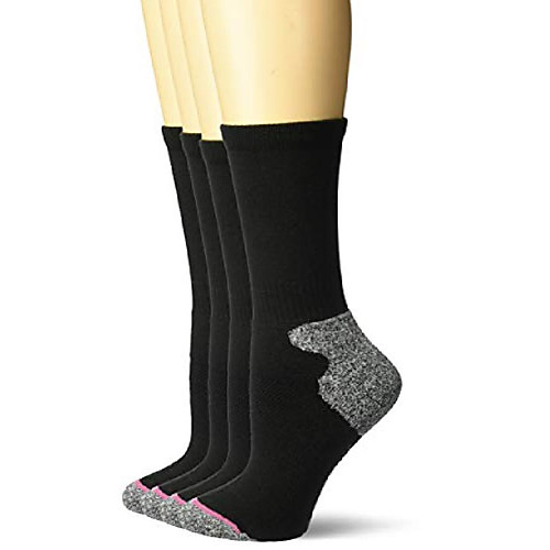 

women's 4 pack crew socks hiking, black, large