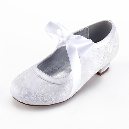 

Girls' Heels Flower Girl Shoes Princess Shoes Lace Little Kids(4-7ys) Big Kids(7years ) Party & Evening Bowknot White Champagne Ivory Spring Summer