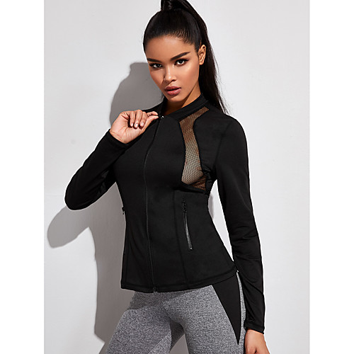 

Women's Long Sleeve Running Track Jacket Full Zip Coat Top Athletic Athleisure Thermal Warm Breathable Soft Gym Workout Running Jogging Training Exercise Sportswear Solid Colored Black Activewear