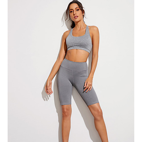 

Women's Sleeveless Running Tank Top Sports Bra Cropped Singlet Top Athletic Athleisure Nylon Breathable Soft Sweat Out Yoga Gym Workout Running Training Exercise Sportswear Solid Colored Grey