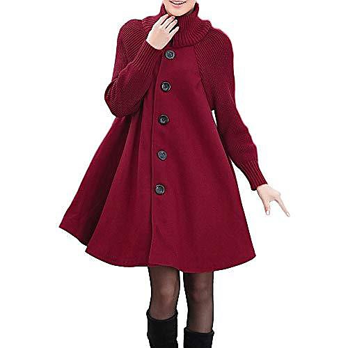 

womens mid-length single breasted cowl high neck loose button down woolen cloak coat jacket red