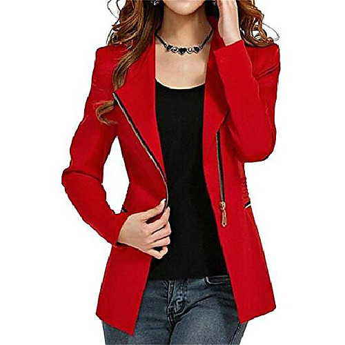 

womens long sleeve slim zipper pocket blazer suit jacket coat outwear (10, red)