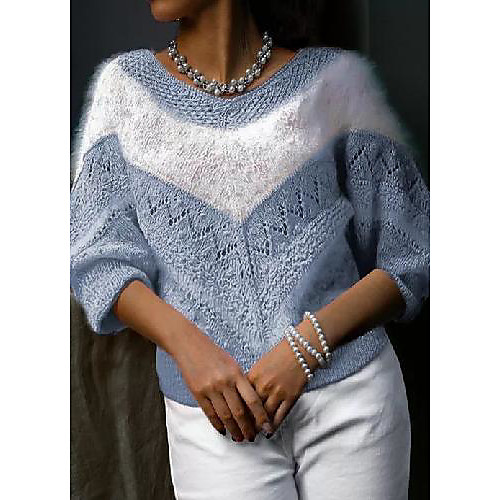 

Women's Knitted Color Block Pullover Long Sleeve Sweater Cardigans Turtleneck Spring Fall Blue Blushing Pink