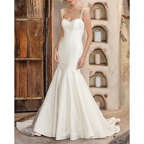 

Mermaid / Trumpet Wedding Dresses Sweetheart Neckline Sweep / Brush Train Satin Sleeveless Country Simple with 2021