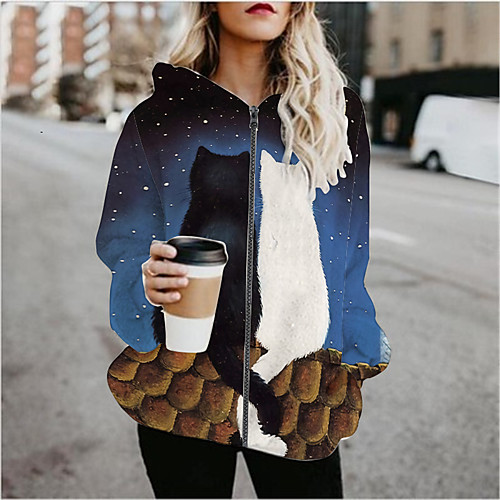 

Women's Geometric Patchwork Active Spring & Fall Hoodied Jacket Regular Sports Long Sleeve Cotton Blend Coat Tops Blue