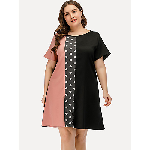 

Women's Plus Size Color Block Print Casual Short Sleeve Spring & Fall Knee Length Dress Swing Dress / Loose