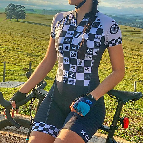 

Women's Men's Short Sleeve Cycling Jersey with Shorts Triathlon Tri Suit BlackWhite Bike Breathable Quick Dry Sports Mountain Bike MTB Road Bike Cycling Clothing Apparel / Stretchy / Athletic