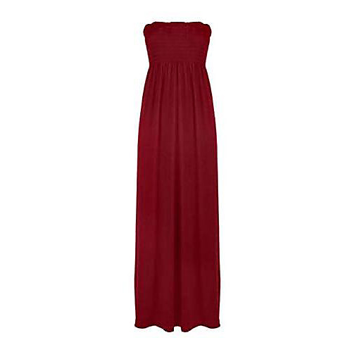 

womens bandeau boobtube sheering maxi dress ladies sleeveless plain long dress red - uk 10.5