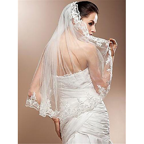 

One-tier Stylish Wedding Veil Elbow Veils with Appliques Tulle