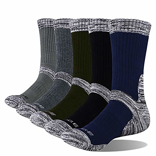 

men's walking socks cushion crew outdoor recreation multi performance trekking climbing backpacking hiking socks (5 pairs, l)