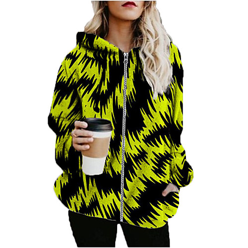 

Women's Striped Print Fall & Winter Hoodied Jacket Long Sports Long Sleeve Cotton Blend Coat Tops Yellow
