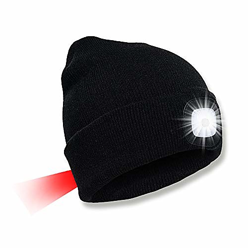 

led beanie torch hat with light men/women usb running hat rechargeable winter warm headlamp cap with 3 brightness levels 4 bright led for camping walking fishing jogging hiking biking