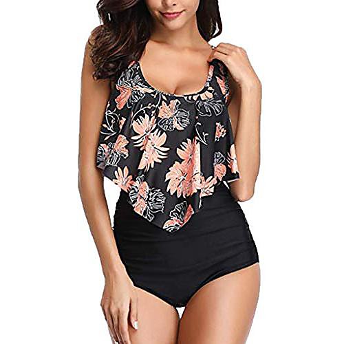 

swimsuits for women tummy control two piece bathing suits ruffled flounce top with high waisted bottom bikini set s-3xl