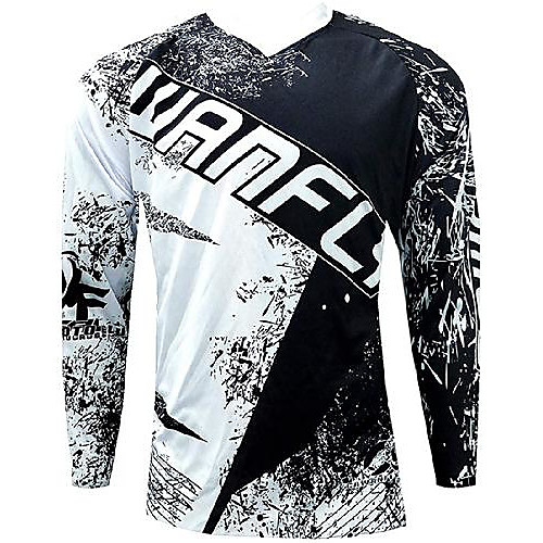 

21Grams Men's Long Sleeve Downhill Jersey Spandex BlackWhite Bike Jersey Top Mountain Bike MTB Road Bike Cycling UV Resistant Quick Dry Sports Clothing Apparel / Athletic