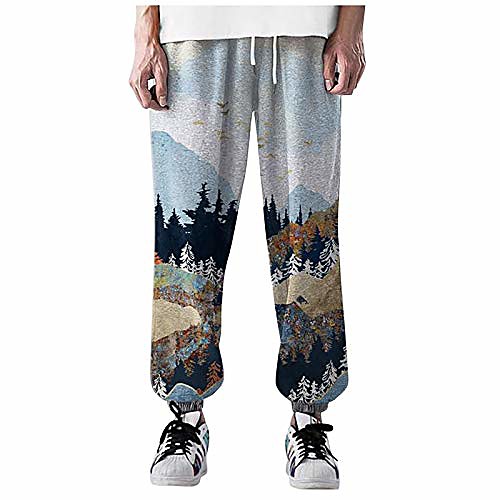 

men sweatpants mountain print long pants sport athletic pants drawstring jogger sweatpants closed bottom pants