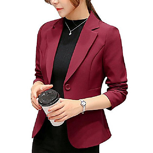 

women's casual elegant lapel classic slim-fit solid color blazer jacket coat wine red m