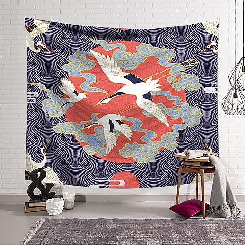 

wall tapestry art decor blanket curtain hanging home bedroom living room decoration red-crowned crane ocean sun polyester