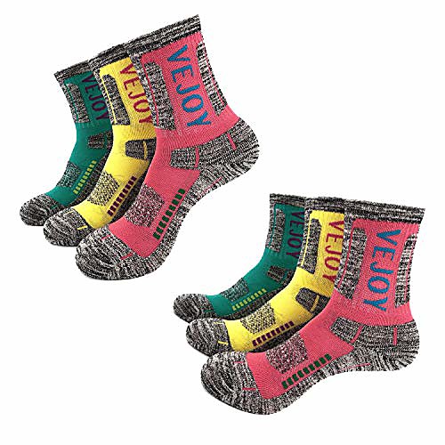 

6 pairs women's wicking breathable cushion crew socks outdoor multi performance hiking trekking walking thermal warm athletic socks (red/yellow/green, uk 3-7 / eu 36-41)