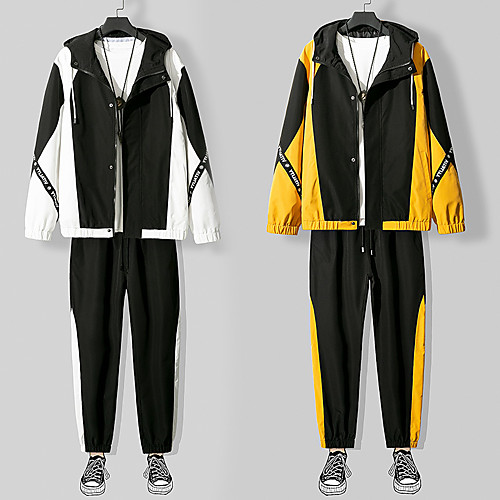 

Men's 2 Piece Full Zip Tracksuit Sweatsuit Street Casual Long Sleeve 2pcs Front Zipper Breathable Moisture Wicking Sweat Out Gym Workout Running Sportswear Outfit Set Clothing Suit Black / Yellow