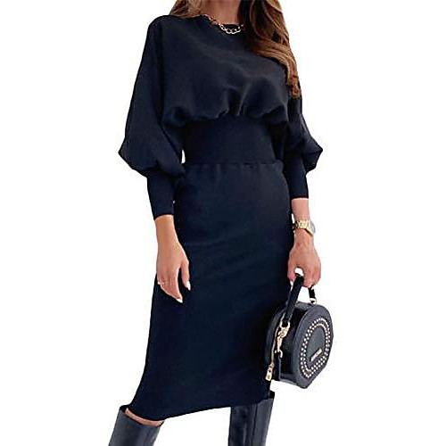 

ladies autumn winter knitted dress elegant off-the-shoulder long-sleeved pullover dress loose sweater dress oversized mini dress a black xs