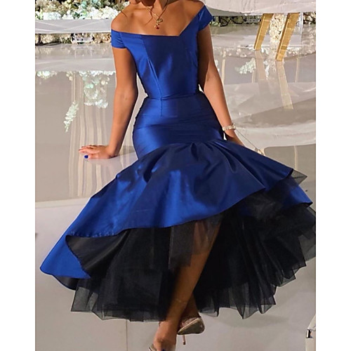 

Sheath / Column Minimalist Sexy Engagement Formal Evening Dress V Neck Sleeveless Floor Length Satin Tulle with Pleats Tier 2021