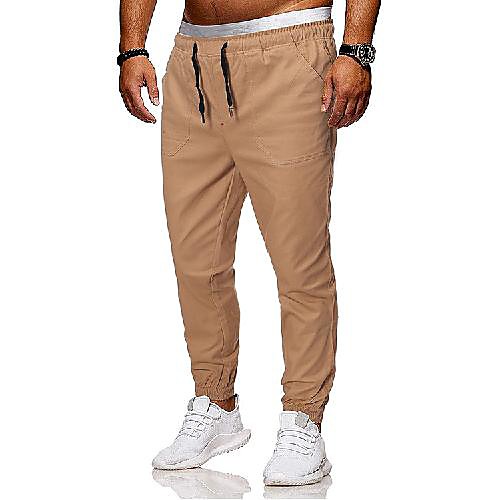 

men's chino sports outdoor casual going out jogger pants solid color full length sporty drawstring navy blue