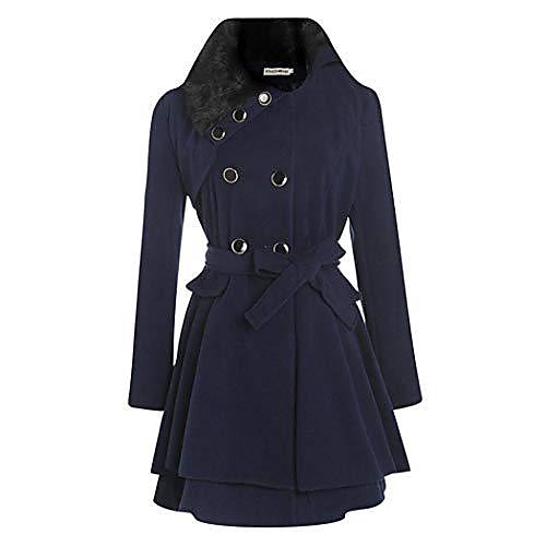 

women casual a-line pleated double layers hem coat outwear wool & blends navy blue