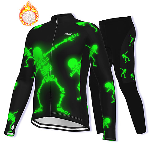 

21Grams Men's Long Sleeve Cycling Jacket with Pants Winter Fleece Spandex Green Skull Bike Fleece Lining Warm Sports Graphic Mountain Bike MTB Road Bike Cycling Clothing Apparel / Stretchy