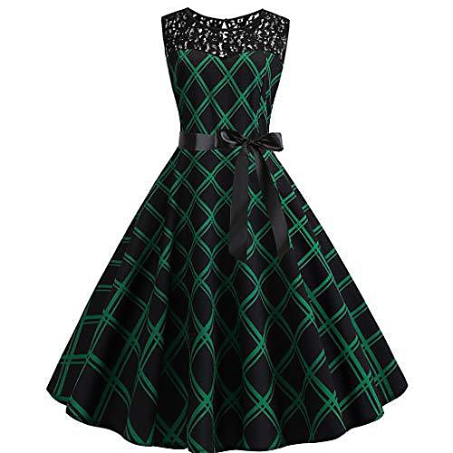 

evening dress cocktail dresses women rockabilly party swing ball gown 1950s vintage elegant wedding bridesmaids qmber sleeveless solid color dress with lace seams / green2, l