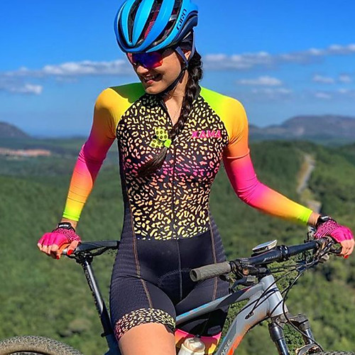 

Women's Men's Short Sleeve Cycling Jersey with Shorts Triathlon Tri Suit Black / Yellow Leopard Bike Breathable Quick Dry Sports Leopard Mountain Bike MTB Road Bike Cycling Clothing Apparel