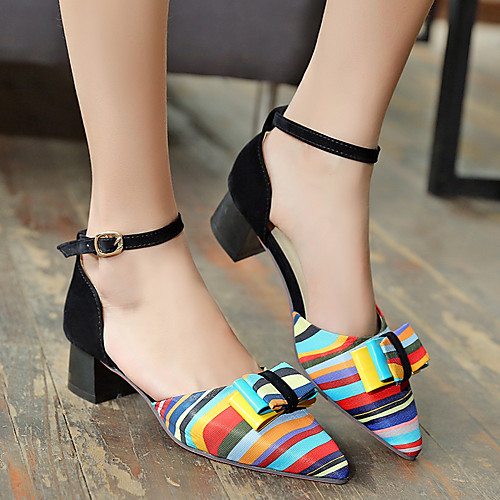 

Women's Sandals Chunky Heel Pointed Toe Sexy Classic Preppy Daily Office & Career PU Color Block Black Red Blue