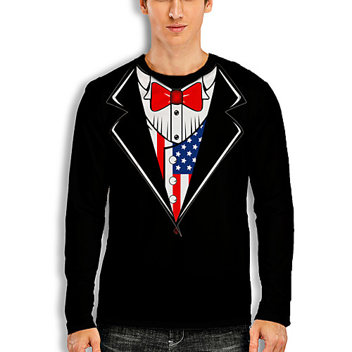 

Men's T shirt 3D Print Graphic 3D Print Long Sleeve Casual Tops Cartoon Classic Black