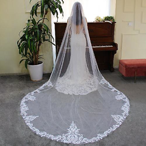 

One-tier Stylish / Lace Wedding Veil Cathedral Veils with Solid Lace / Tulle