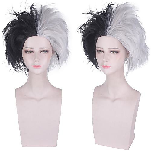 

Cosplay Costume Wig Kuila de Ville Natural Straight Asymmetrical Wig Short Black / White Synthetic Hair Women's Cosplay Classic Easy to Carry Black White