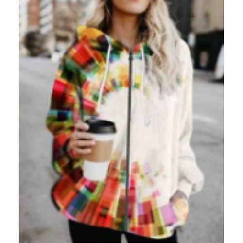 

Women's Print Print Fall & Winter Jacket Long Sports Long Sleeve Cotton Blend Coat Tops Rainbow