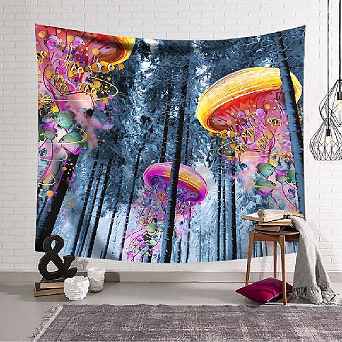 

wall tapestry art decor blanket curtain hanging home bedroom living room decoration colorful jellyfish forest polyester