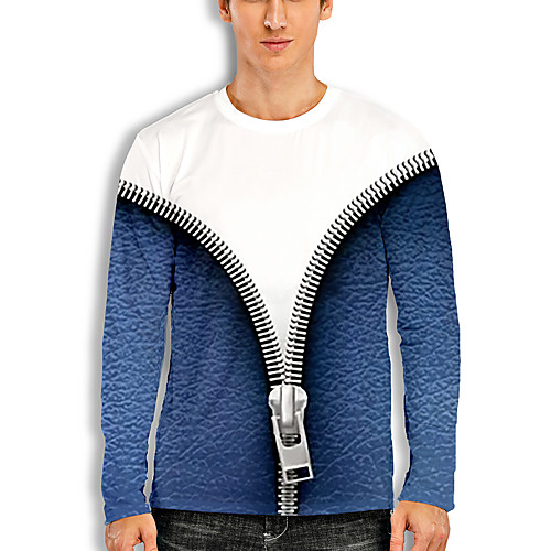 

Men's T shirt 3D Print Graphic 3D Print Long Sleeve Casual Tops Cartoon Classic Blue