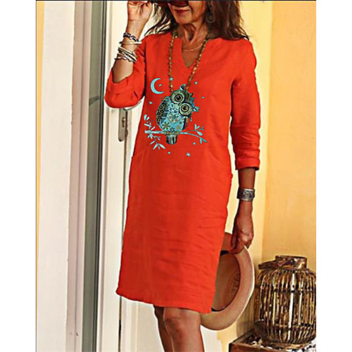 

Women's A Line Dress Knee Length Dress Blue Red Yellow Blushing Pink Light Green Gray Light Blue 3/4 Length Sleeve Animal Print Spring Summer V Neck Casual 2021 S M L XL XXL 3XL 4XL