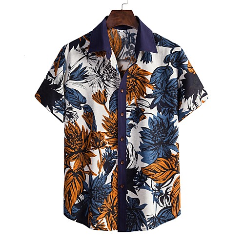 

Men's Shirt Other Prints Graphic Print Short Sleeve Daily Tops Streetwear Black / Navy